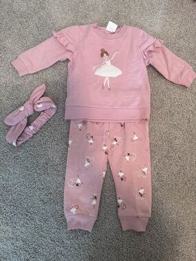 Pink Ballerina Sweatshirt & Jogger Set with Headband